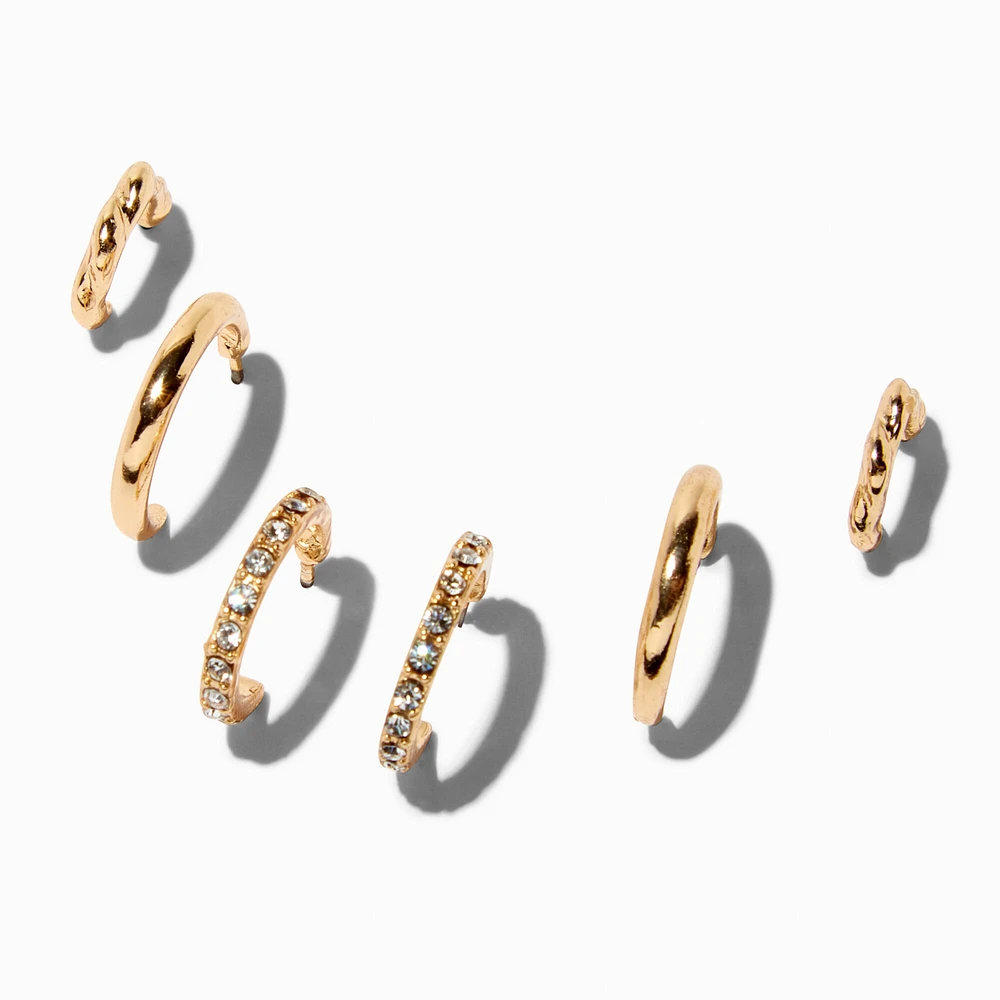 Gold Graduated Embellished Huggie Hoop Earring Stackables Set - 3 Pack