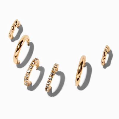 Gold-tone Graduated Embellished Huggie Hoop Earring Stackables Set - 3 Pack