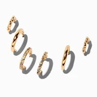 Gold Graduated Embellished Huggie Hoop Earring Stackables Set - 3 Pack