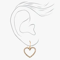 Gold 1.5" Embellished Crystal Heart Drop Earrings