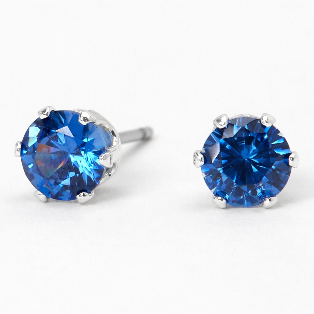 Blue Cubic Zirconia 5mm Round Stud Earrings