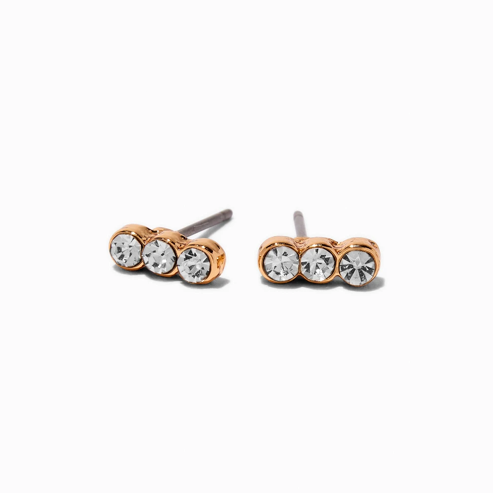 Gold-tone Triple Crystal Stud Earrings