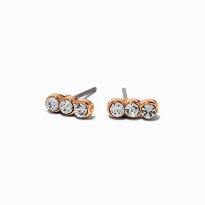 Gold-tone Triple Crystal Stud Earrings