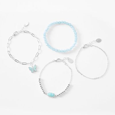 Silver & Blue Butterfly Charm Bracelet Set - 4 Pack