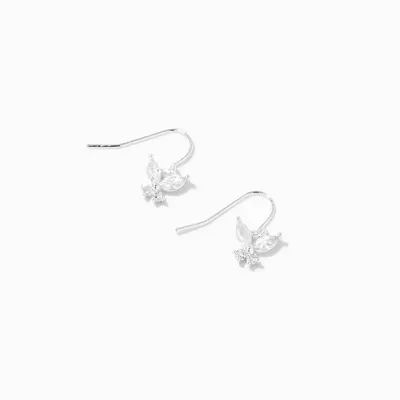 Silver Cubic Zirconia Butterfly 0.5" Drop Earrings