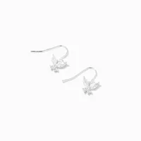 Silver Cubic Zirconia Butterfly 0.5" Drop Earrings
