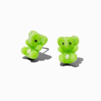 Green Fuzzy Elephant Stud Earrings