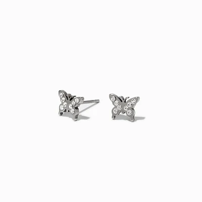 Titanium Crystal Butterfly Stud Earrings