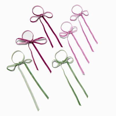 Purple & Green Ribbon Bow Hair Clips - 6 Pack