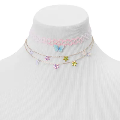 Claire's Club Floral Butterfly Choker & Multi Strand Necklaces - 2 Pack
