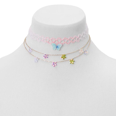 Claire's Club Floral Butterfly Choker & Multi-Strand Necklaces - 2 Pack