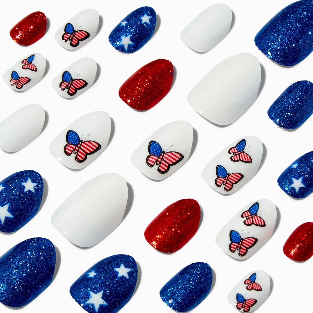 Stars, Stripes, & Butterflies Press On Faux Nail Set - 24 Pack