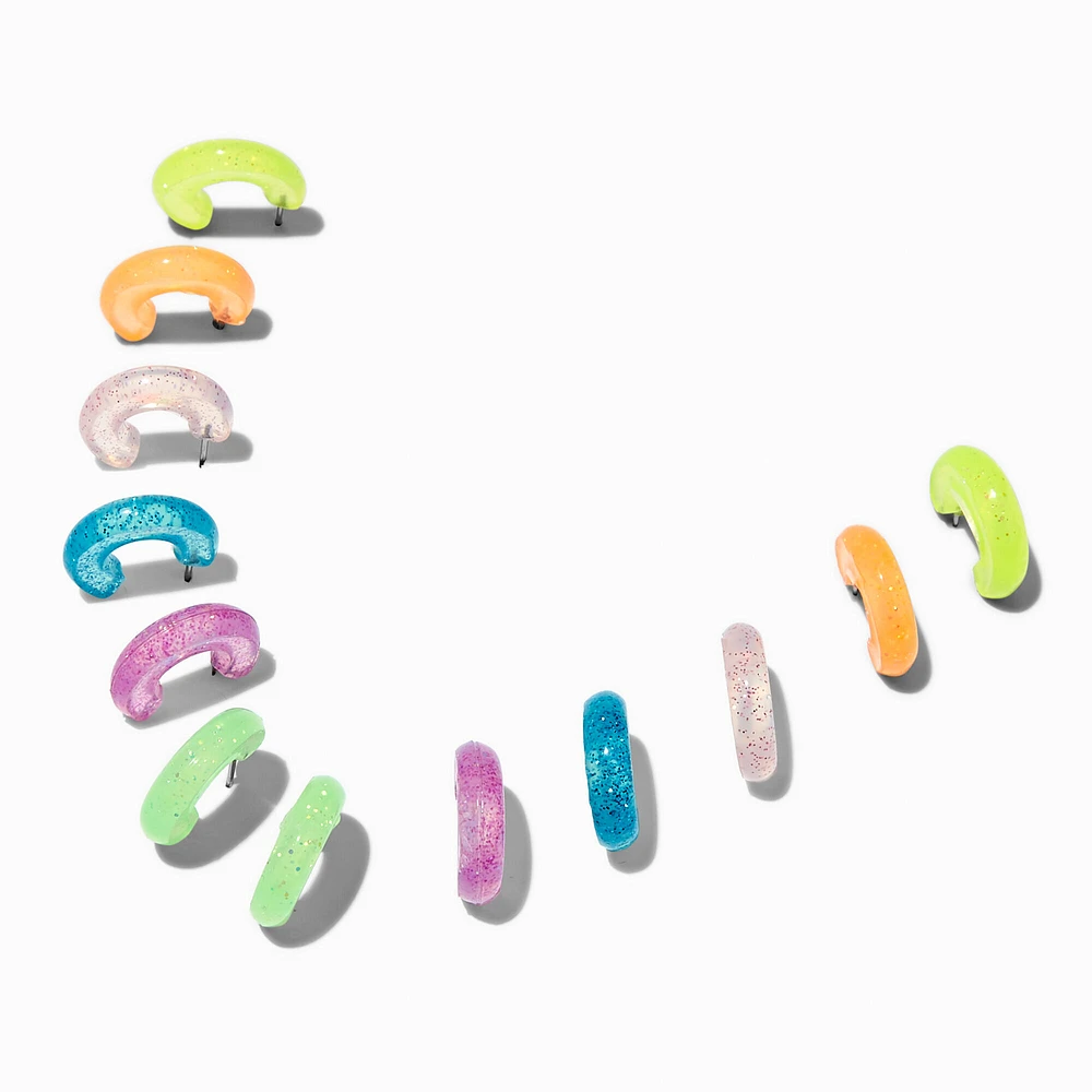 Neon Glitter Hoop Earring Stackables Set - 6 Pack