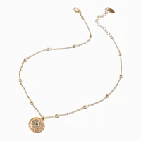 Gold-tone Pavé Round Evil Eye Pendant Necklace