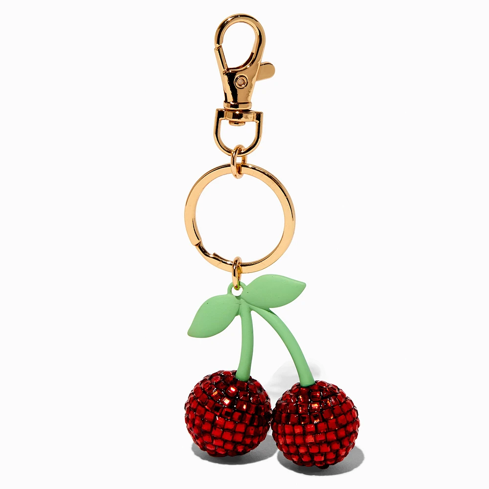 Embellished Cherries Gold-tone Keychain