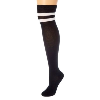 Over The Knee Striped Socks - Black