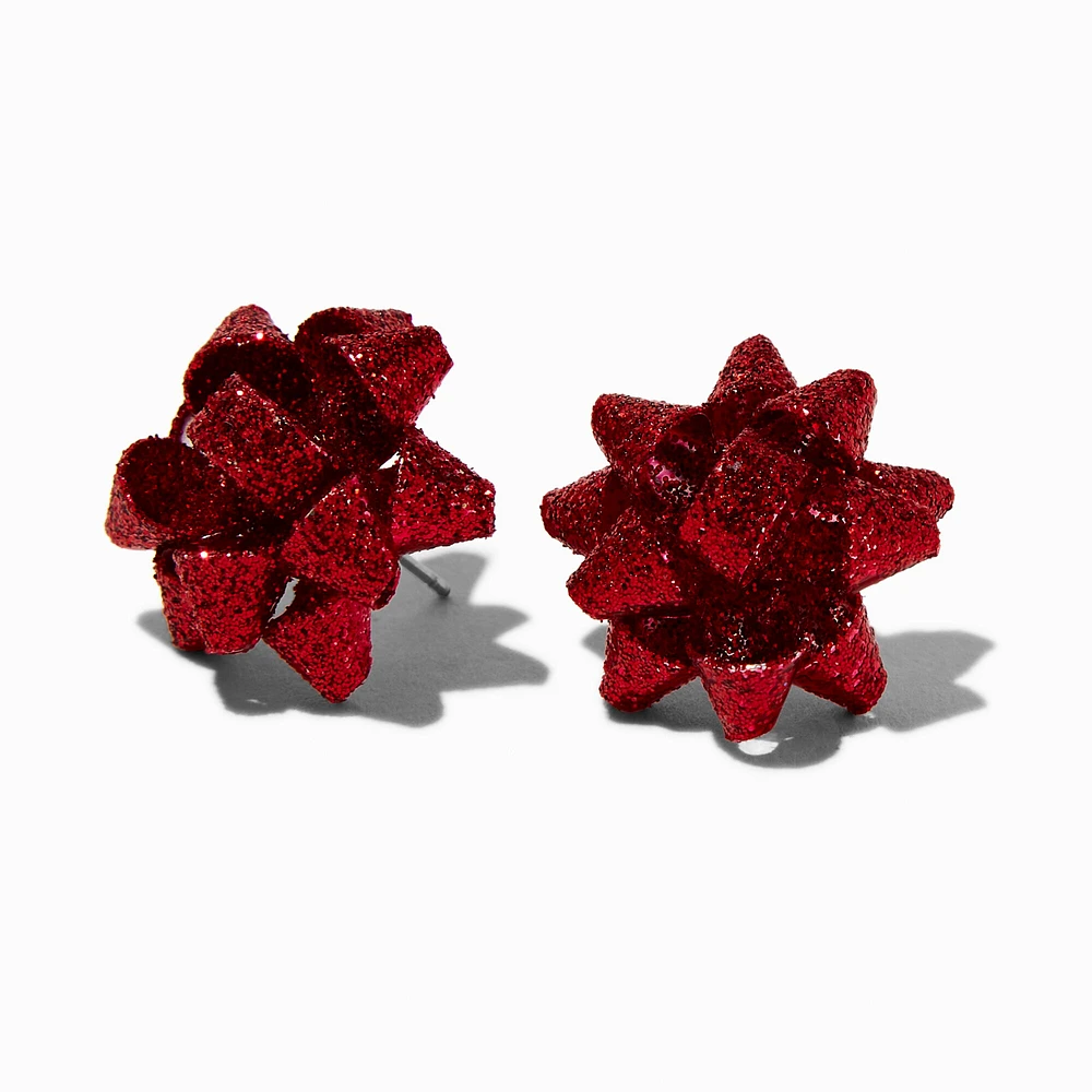 Red Gift Bow Stud Earrings