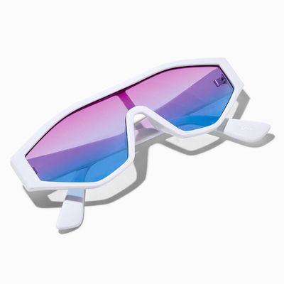 White Frame Ombre Lens Shield Sunglasses