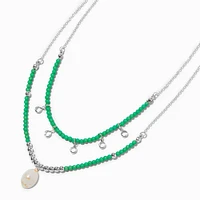 Green Beaded Multi-Strand Pearl Pendant Necklace