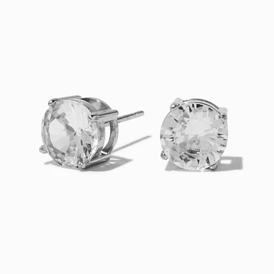 Silver-tone Stainless Steel Cubic Zirconia 8mm Basket Stud Earrings