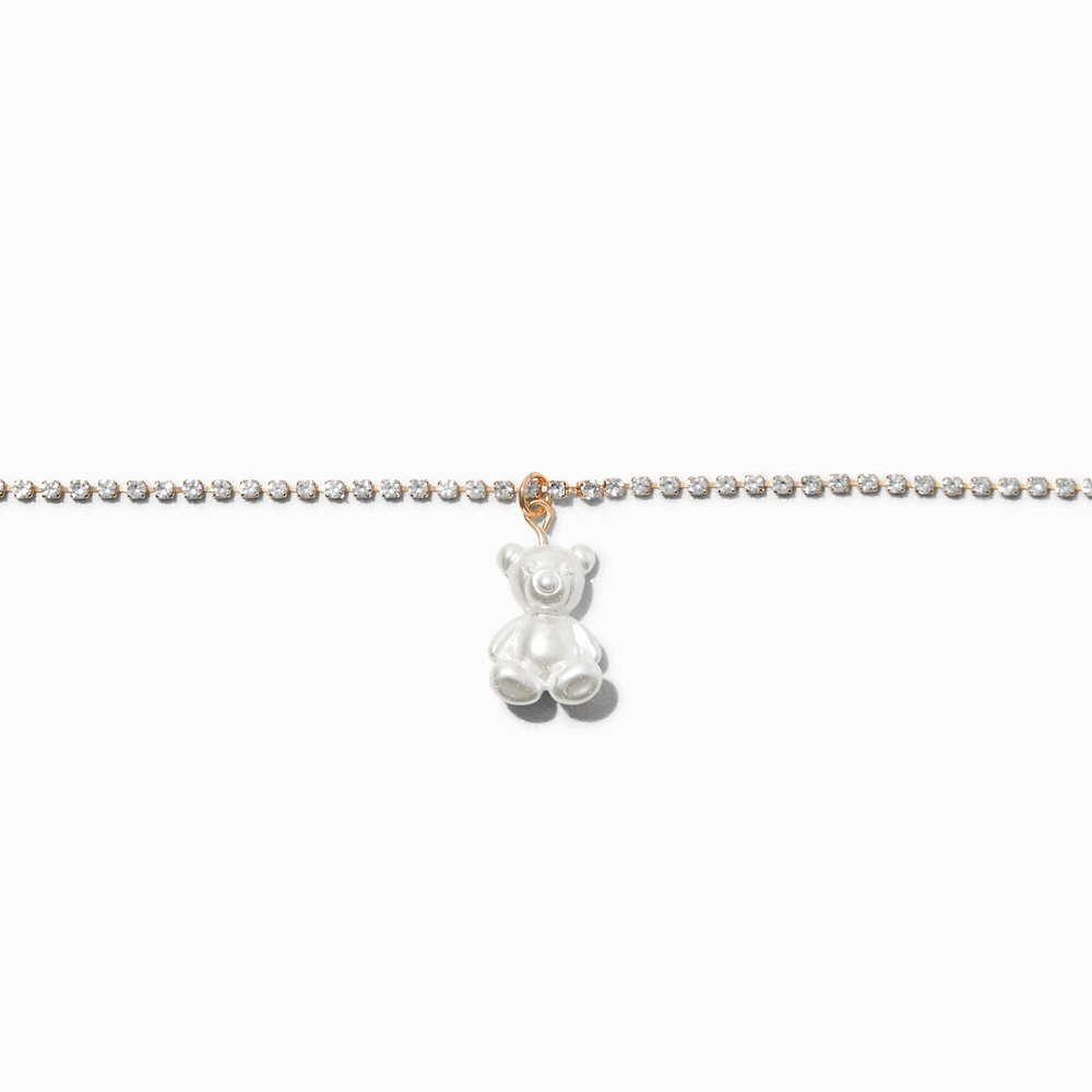 Gold-tone Pearlized Bear Pendant Choker Necklace