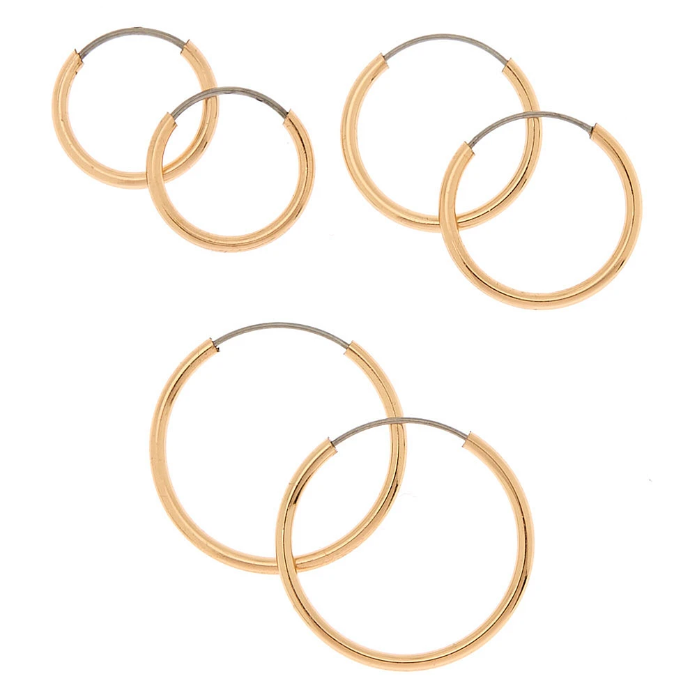 Gold-tone Graduated Hoop Earrings - 3 Pack