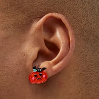 Friendly Pumpkin & Bat Stud Earrings