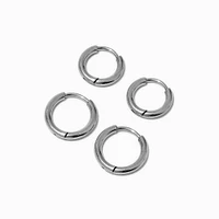 Silver-tone Stainless Steel Hoop Earrings - 2 Pack