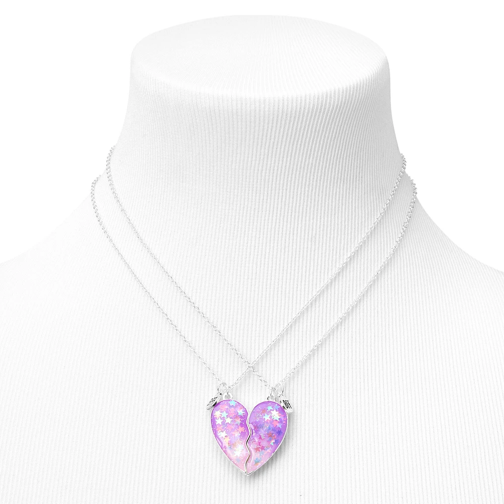 Best Friends Confetti Stars Split Heart Pendant Necklaces - 2 Pack