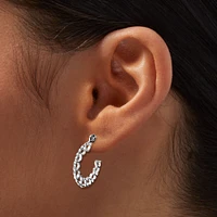 Silver-tone Heart Print Hoop Earrings