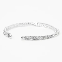 Silver Criss Cross Rhinestone Slim Cuff Bracelet