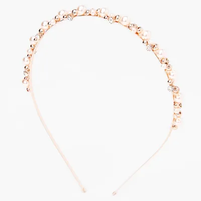 Rose Gold Rhinestone Pearl Cluster Headband