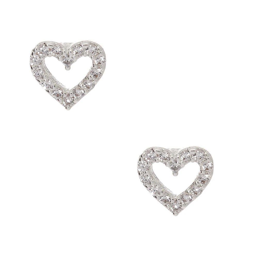 Silver-tone Cubic Zirconia Heart Stud Earrings