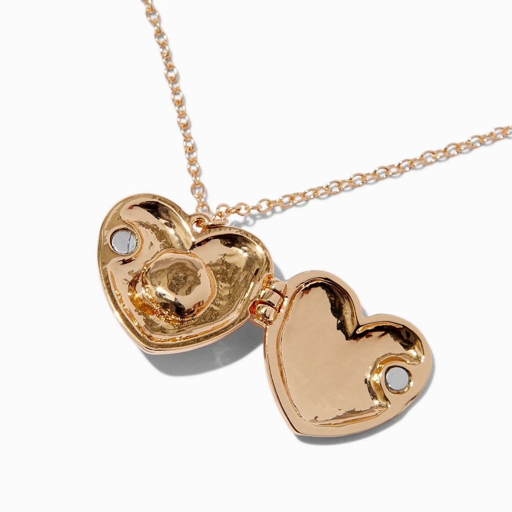 Pink Rose Heart Locket Gold-tone Pendant Necklace