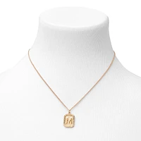 Gold Initial Rectangle Medallion Pendant Necklace