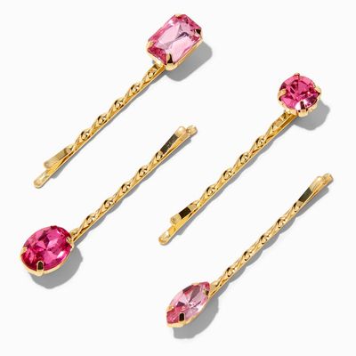 Pink Gemstone Gold Hair Pins - 4 Pack