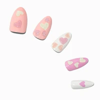 Puffy Heart Long Almond Vegan Faux Nail Set - 24 Pack