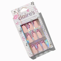 Pink Heart French Tip Squareletto Vegan Faux Nail Set - 24 Pack