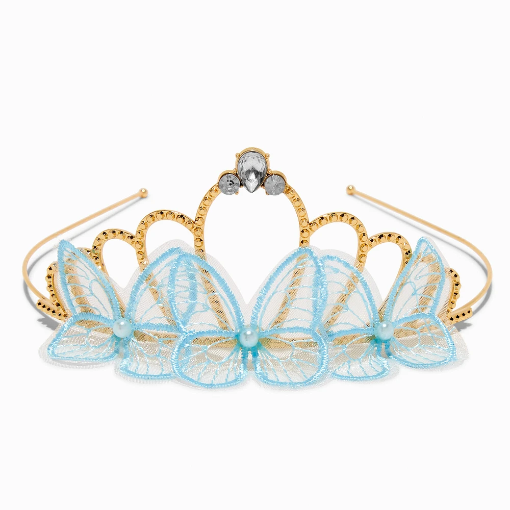 Claire's Club Blue Butterfly Gold-tone Tiara