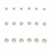 Gold Graduated Crystal Stud Earrings - 9 Pack