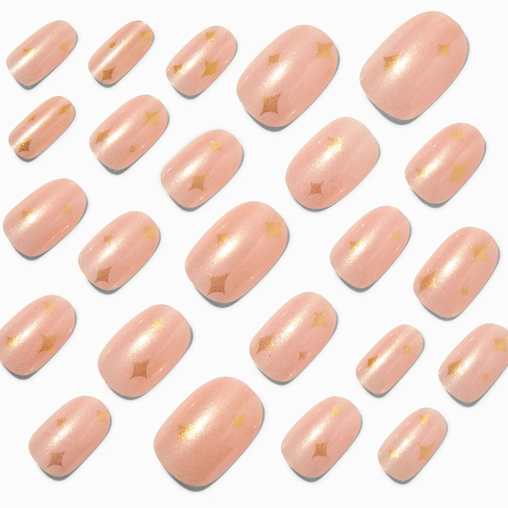 Gold Glitter Celestial Medium Oval Vegan Faux Nail Set - 24 Pack