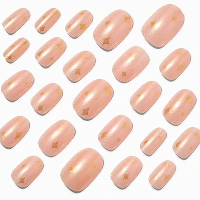 Gold Glitter Celestial Medium Oval Vegan Faux Nail Set - 24 Pack