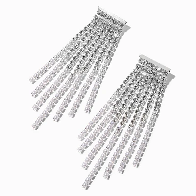 Silver Rhinestone & Pearl Fringe 2.5" Drop Earrings