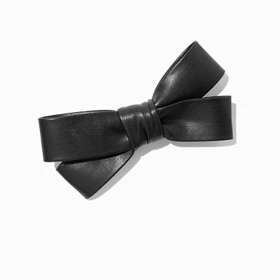 Black Leather Hair Bow Clip