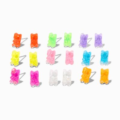 Neon Glow in the Dark Gummy Bear Stud Earrings - 9 Pack