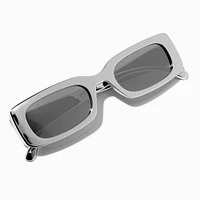 Silver Metallic Chunky Rectangular Sunglasses
