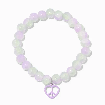 Purple Heart Peace Sign Stretch Beaded Bracelet