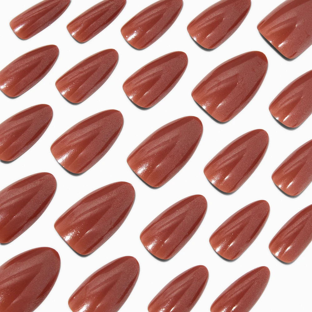 Brown Glazed Long Almond Vegan Faux Nail Set - 24 Pack