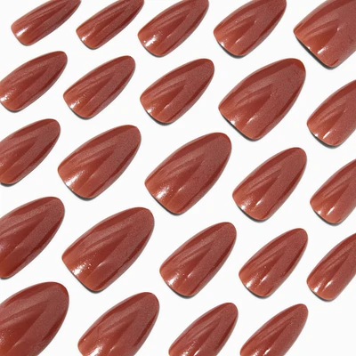 Brown Glazed Long Almond Vegan Faux Nail Set - 24 Pack
