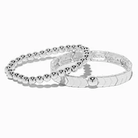 Silver-tone Herringbone Stretch Bracelets - 2 Pack